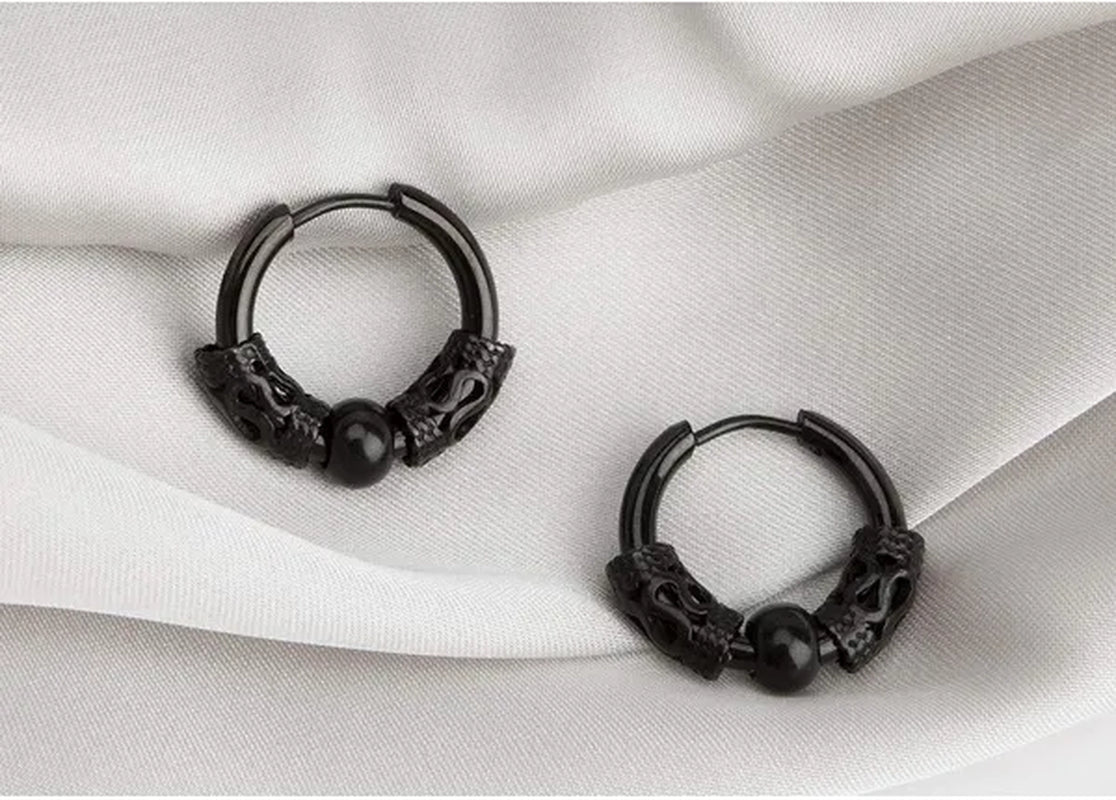 1 Pair Mens Womens Vintage Huggie Hoop Earrings Surgical Stainless Steel 14Mm Hip Hop Punk Earrings Silver Black Hypoallergenic