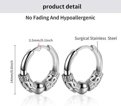 1 Pair Mens Womens Vintage Huggie Hoop Earrings Surgical Stainless Steel 14Mm Hip Hop Punk Earrings Silver Black Hypoallergenic