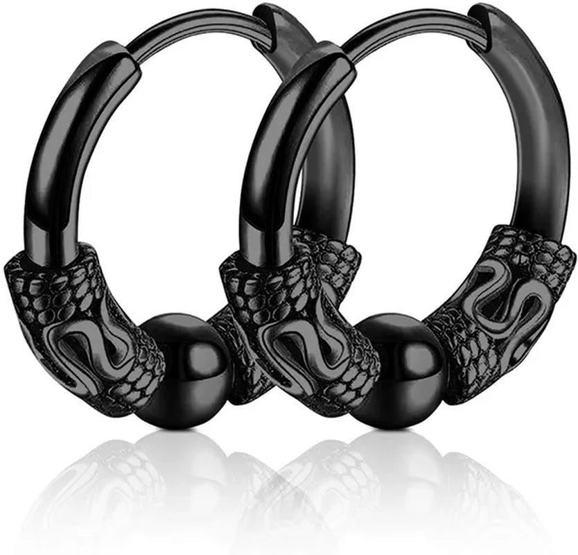 1 Pair Mens Womens Vintage Huggie Hoop Earrings Surgical Stainless Steel 14Mm Hip Hop Punk Earrings Silver Black Hypoallergenic