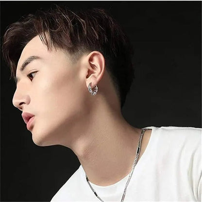 1 Pair Mens Womens Vintage Huggie Hoop Earrings Surgical Stainless Steel 14Mm Hip Hop Punk Earrings Silver Black Hypoallergenic