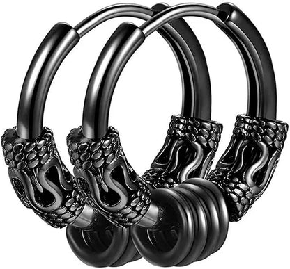 1 Pair Mens Womens Vintage Huggie Hoop Earrings Surgical Stainless Steel 14Mm Hip Hop Punk Earrings Silver Black Hypoallergenic - WORLD TIME VISITS