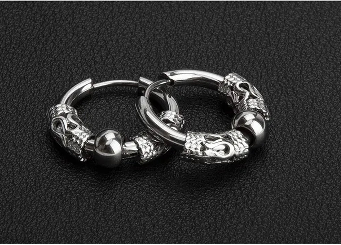 1 Pair Mens Womens Vintage Huggie Hoop Earrings Surgical Stainless Steel 14Mm Hip Hop Punk Earrings Silver Black Hypoallergenic