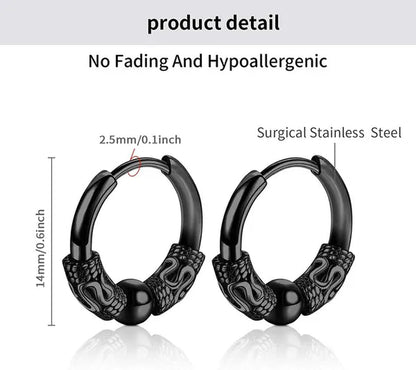 1 Pair Mens Womens Vintage Huggie Hoop Earrings Surgical Stainless Steel 14Mm Hip Hop Punk Earrings Silver Black Hypoallergenic