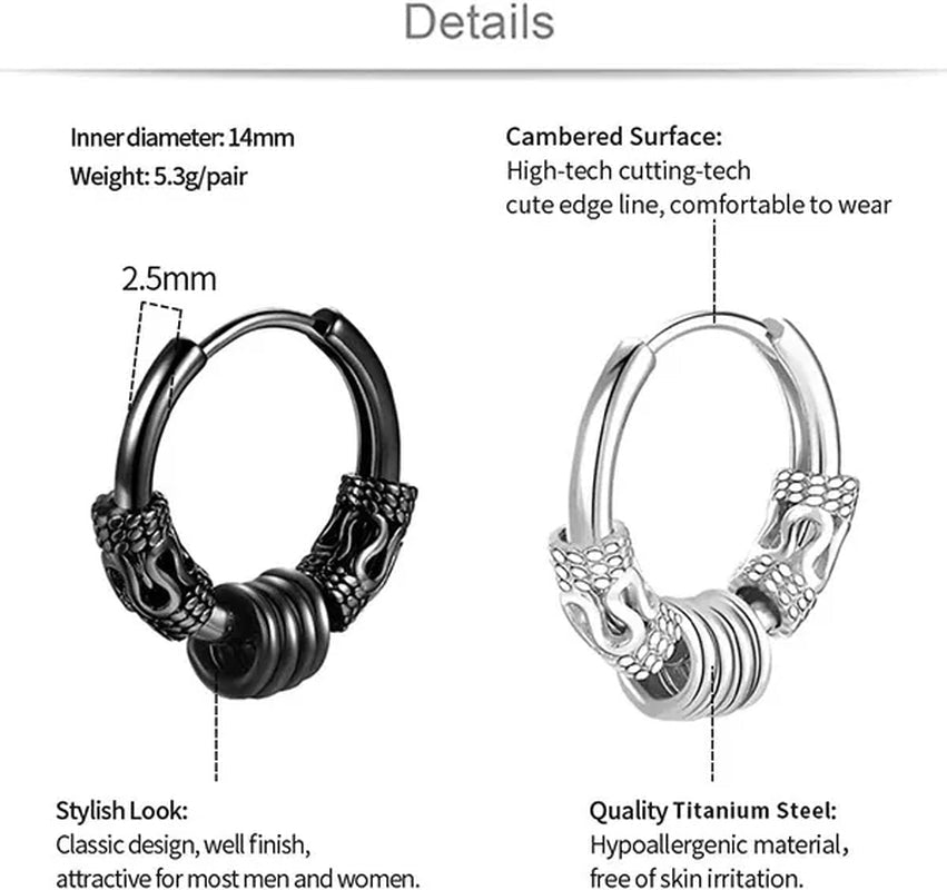 1 Pair Mens Womens Vintage Huggie Hoop Earrings Surgical Stainless Steel 14Mm Hip Hop Punk Earrings Silver Black Hypoallergenic - WORLD TIME VISITS