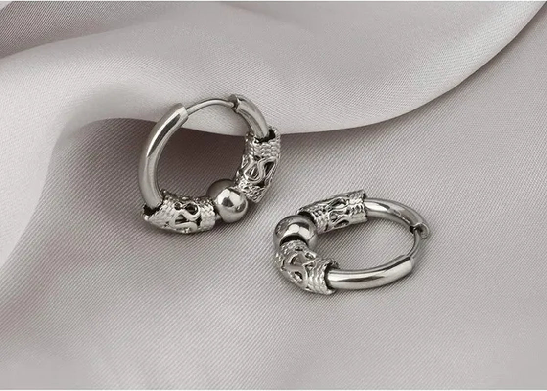 1 Pair Mens Womens Vintage Huggie Hoop Earrings Surgical Stainless Steel 14Mm Hip Hop Punk Earrings Silver Black Hypoallergenic