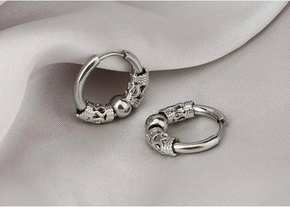 1 Pair Mens Womens Vintage Huggie Hoop Earrings Surgical Stainless Steel 14Mm Hip Hop Punk Earrings Silver Black Hypoallergenic