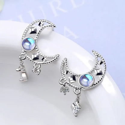 1 Pair Moon Hollow Zircon Crystal Drop Earrings for Women Party Moonstone Earrings Jewelry