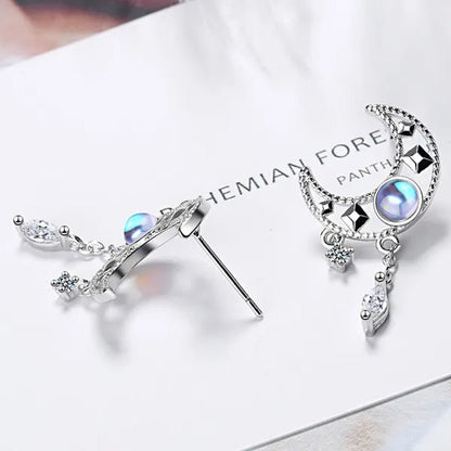 1 Pair Moon Hollow Zircon Crystal Drop Earrings for Women Party Moonstone Earrings Jewelry
