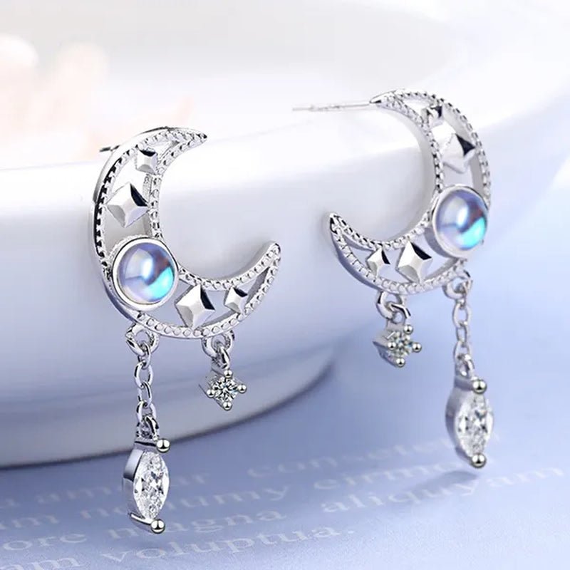 1 Pair Moon Hollow Zircon Crystal Drop Earrings for Women Party Moonstone Earrings Jewelry - WORLD TIME VISITS