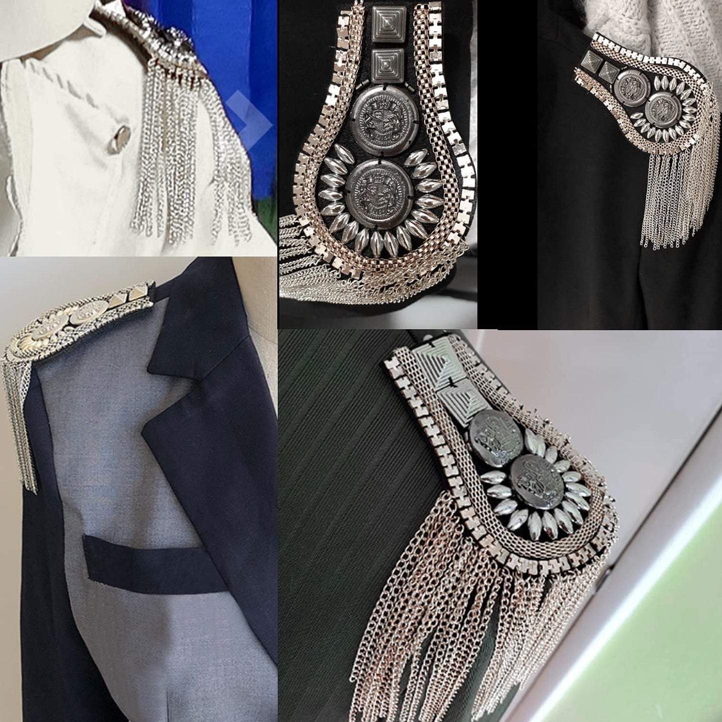 1 Pair of Metal Tassel Chain Shoulder Epaulets Shoulder Boards Badge Fixed with Pins for Men and Women