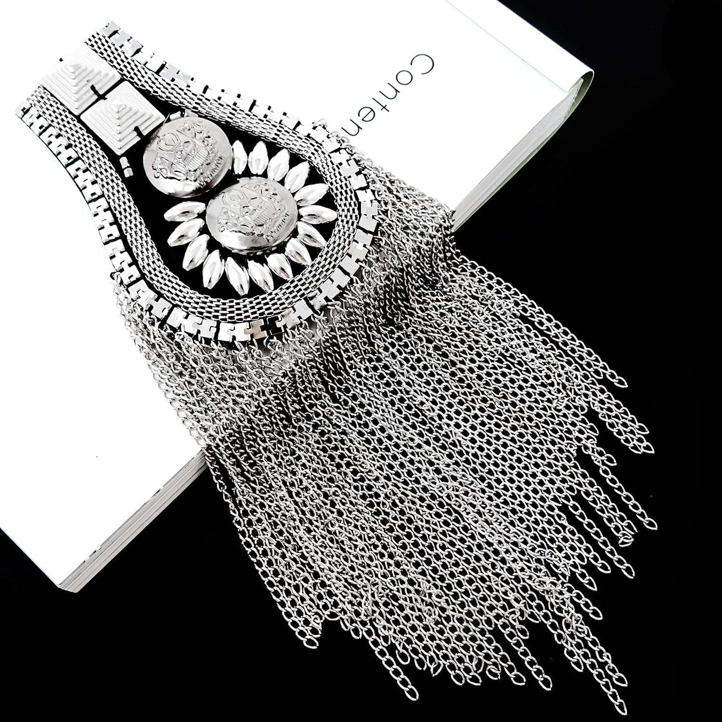 1 Pair of Metal Tassel Chain Shoulder Epaulets Shoulder Boards Badge Fixed with Pins for Men and Women