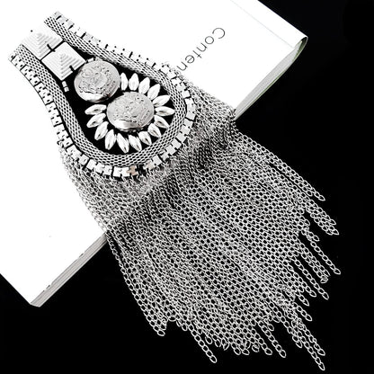 1 Pair of Metal Tassel Chain Shoulder Epaulets Shoulder Boards Badge Fixed with Pins for Men and Women