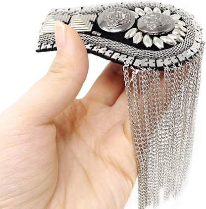 1 Pair of Metal Tassel Chain Shoulder Epaulets Shoulder Boards Badge Fixed with Pins for Men and Women