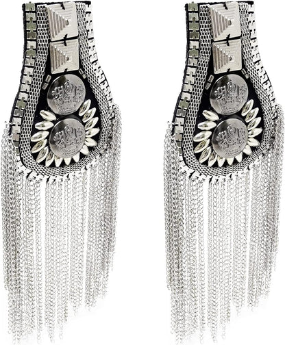 1 Pair of Metal Tassel Chain Shoulder Epaulets Shoulder Boards Badge Fixed with Pins for Men and Women - WORLD TIME VISITS