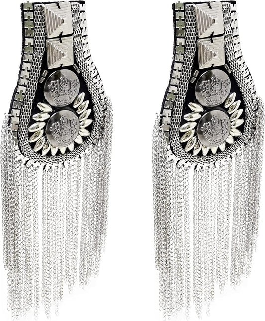 1 Pair of Metal Tassel Chain Shoulder Epaulets Shoulder Boards Badge Fixed with Pins for Men and Women - WORLD TIME VISITS