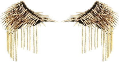 1 Pair Shoulder Epaulet Crystal Rhinestone Punk Rivet Tassels Shoulder Board Arm Badge Brooch Gifts - Golden - WORLD TIME VISITS