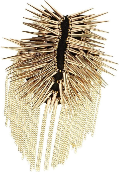 1 Pair Shoulder Epaulet Crystal Rhinestone Punk Rivet Tassels Shoulder Board Arm Badge Brooch Gifts - Golden