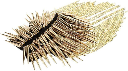1 Pair Shoulder Epaulet Crystal Rhinestone Punk Rivet Tassels Shoulder Board Arm Badge Brooch Gifts - Golden