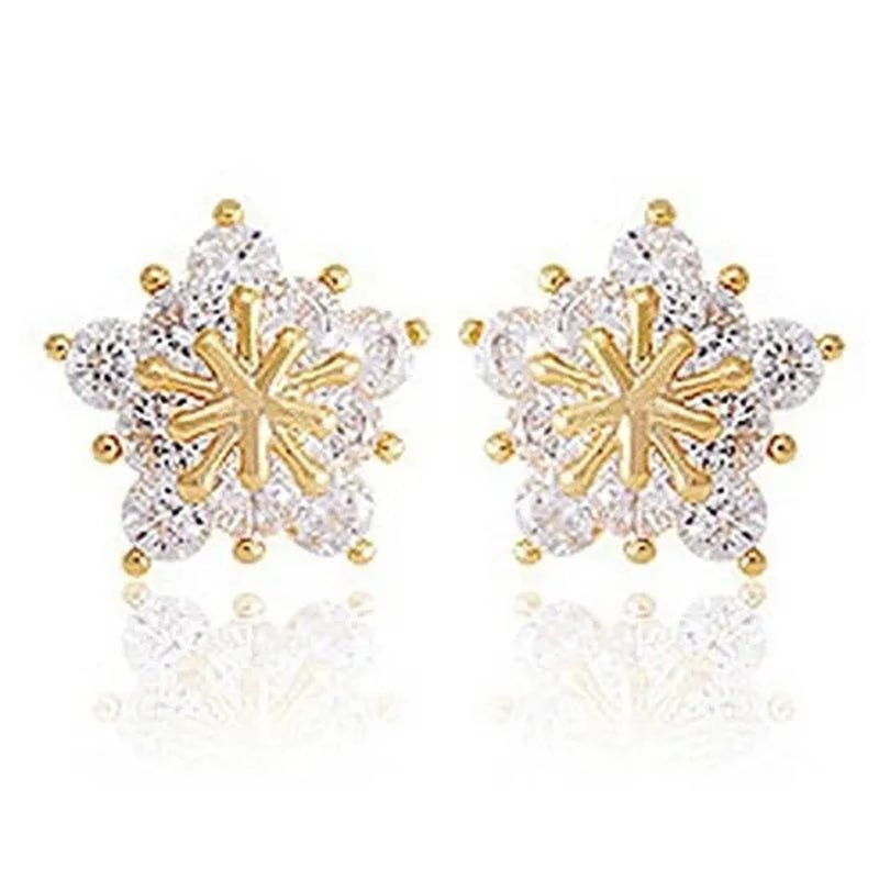 1 Pair Silver Plated Lab Diamond Snowflake Stud Earrings for Women Wedding Party Fashion Accessories