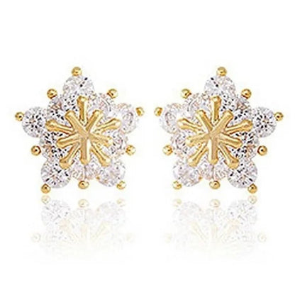 1 Pair Silver Plated Lab Diamond Snowflake Stud Earrings for Women Wedding Party Fashion Accessories