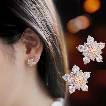 1 Pair Silver Plated Lab Diamond Snowflake Stud Earrings for Women Wedding Party Fashion Accessories