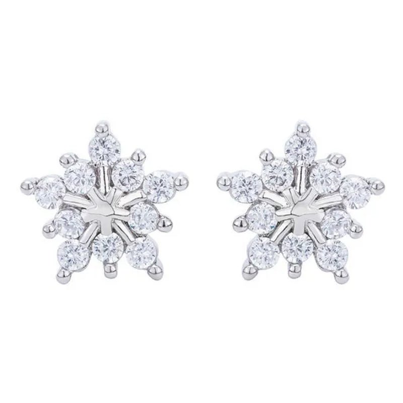 1 Pair Silver Plated Lab Diamond Snowflake Stud Earrings for Women Wedding Party Fashion Accessories - WORLD TIME VISITS