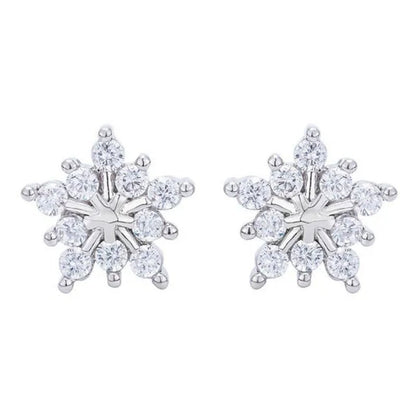1 Pair Silver Plated Lab Diamond Snowflake Stud Earrings for Women Wedding Party Fashion Accessories - WORLD TIME VISITS