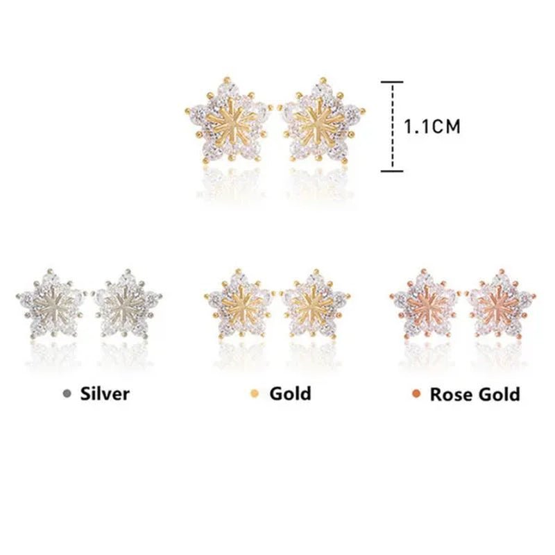 1 Pair Silver Plated Lab Diamond Snowflake Stud Earrings for Women Wedding Party Fashion Accessories - WORLD TIME VISITS