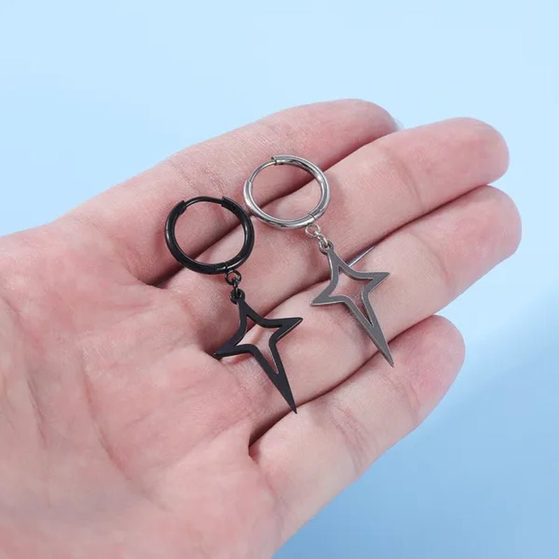1 Pair Stainless Steel Huggie Hinged Hoop Earrings Hoop Dangle Earrings for Women Men Silver Black - WORLD TIME VISITS