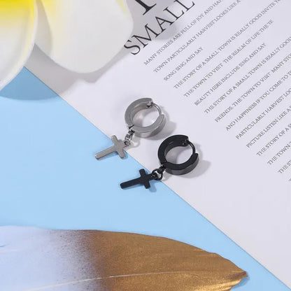 1 Pair Stainless Steel Huggie Hinged Hoop Earrings Hoop Dangle Earrings for Women Men Silver Black - WORLD TIME VISITS