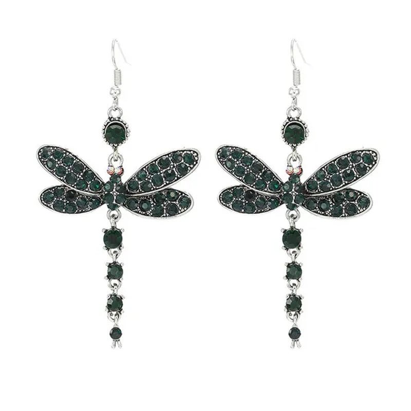 1 Pair Women'S Ethnic Style Tassel Dragonfly Earring Dragonfly Earrings with Tiny Rhinestones - WORLD TIME VISITS