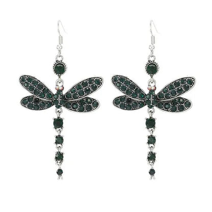 1 Pair Women'S Ethnic Style Tassel Dragonfly Earring Dragonfly Earrings with Tiny Rhinestones - WORLD TIME VISITS