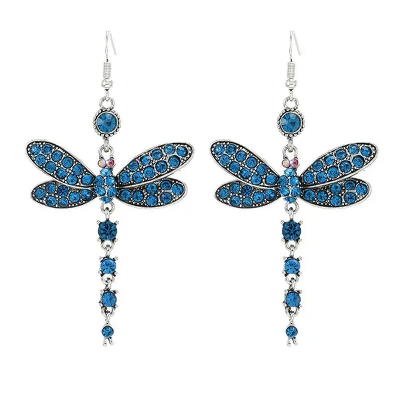1 Pair Women'S Ethnic Style Tassel Dragonfly Earring Dragonfly Earrings with Tiny Rhinestones