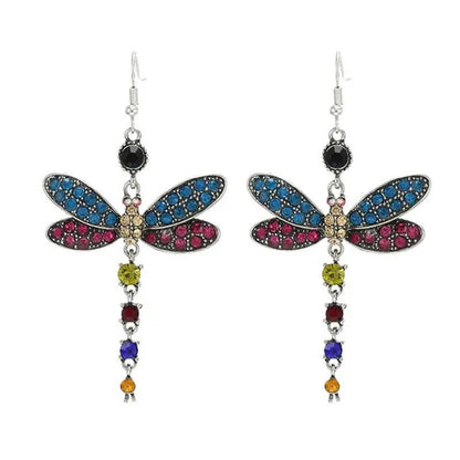 1 Pair Women'S Ethnic Style Tassel Dragonfly Earring Dragonfly Earrings with Tiny Rhinestones