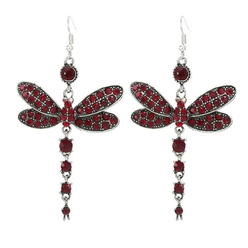 1 Pair Women'S Ethnic Style Tassel Dragonfly Earring Dragonfly Earrings with Tiny Rhinestones