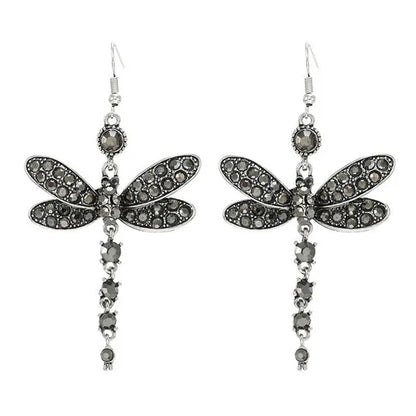 1 Pair Women'S Ethnic Style Tassel Dragonfly Earring Dragonfly Earrings with Tiny Rhinestones