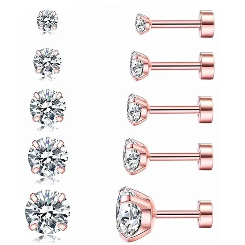1 Pair/9 Pairs 18G Stainless Steel Ear Stud Piercing Barbell Studs Earrings round Cubic Zirconia Inlaid Body Jewelry for Women Girls Kids Christmas Present