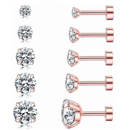 1 Pair/9 Pairs 18G Stainless Steel Ear Stud Piercing Barbell Studs Earrings round Cubic Zirconia Inlaid Body Jewelry for Women Girls Kids Christmas Present