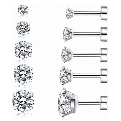 1 Pair/9 Pairs 18G Stainless Steel Ear Stud Piercing Barbell Studs Earrings round Cubic Zirconia Inlaid Body Jewelry for Women Girls Kids Christmas Present