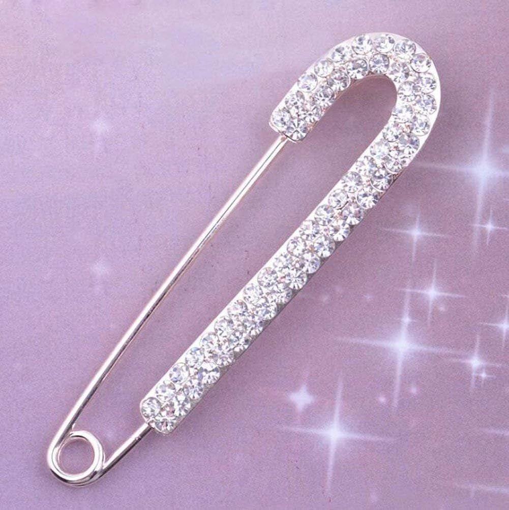 1 PCS 3 Inch Silver Rhinestone Inlaid Alloy Safety Brooch Pins Scarves Buckle Shawl Clip Jewelry Brooch DIY Accessories for Clothing Locking Ornament Fastening Embellish - WORLD TIME VISITS