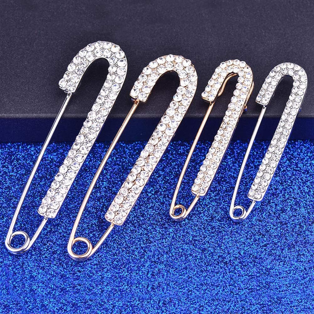 1 PCS 3 Inch Silver Rhinestone Inlaid Alloy Safety Brooch Pins Scarves Buckle Shawl Clip Jewelry Brooch DIY Accessories for Clothing Locking Ornament Fastening Embellish