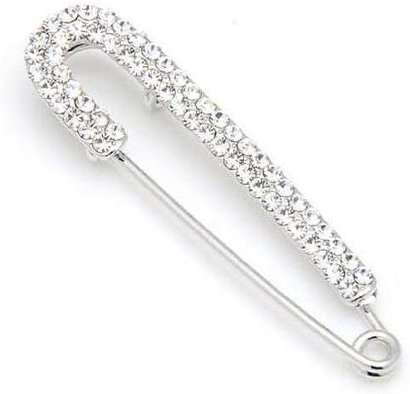 1 PCS 3 Inch Silver Rhinestone Inlaid Alloy Safety Brooch Pins Scarves Buckle Shawl Clip Jewelry Brooch DIY Accessories for Clothing Locking Ornament Fastening Embellish