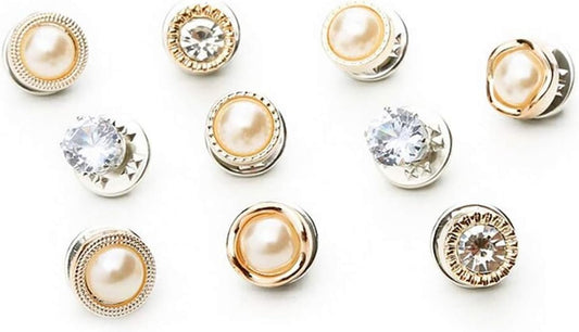 10 - Pack Women Shirt Brooch Lapel Pins Safety Buckle Knitwear Sweater Decorate Pearl Buttons Metal Tie Tacks Pin Back Clutch B - WORLD TIME VISITS