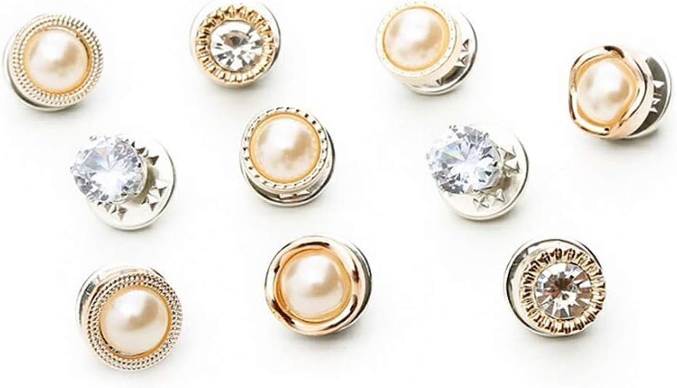 10 - Pack Women Shirt Brooch Lapel Pins Safety Buckle Knitwear Sweater Decorate Pearl Buttons Metal Tie Tacks Pin Back Clutch B - WORLD TIME VISITS