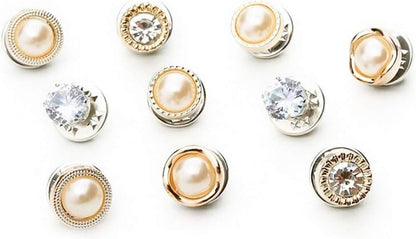 10 - Pack Women Shirt Brooch Lapel Pins Safety Buckle Knitwear Sweater Decorate Pearl Buttons Metal Tie Tacks Pin Back Clutch B - WORLD TIME VISITS