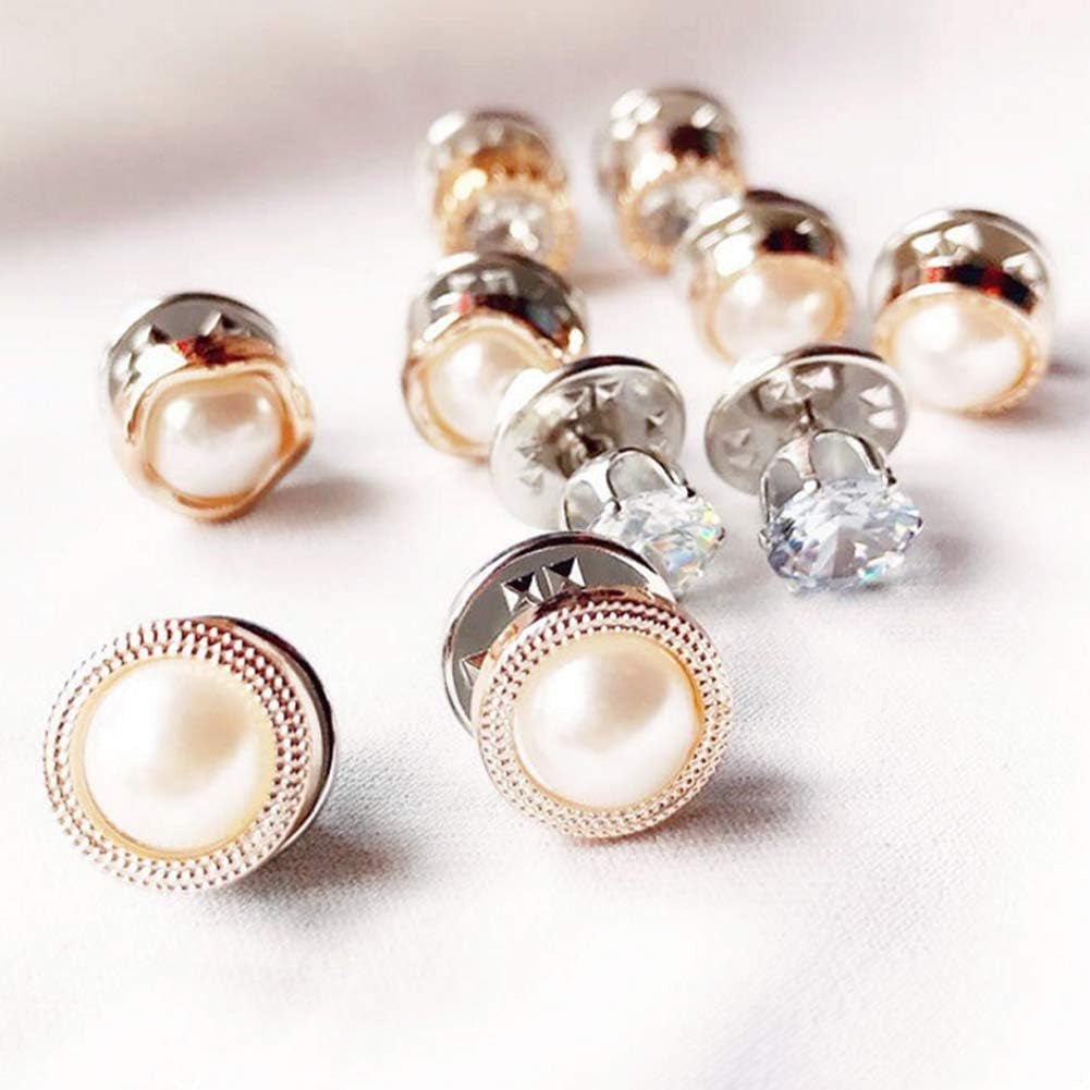 10 - Pack Women Shirt Brooch Lapel Pins Safety Buckle Knitwear Sweater Decorate Pearl Buttons Metal Tie Tacks Pin Back Clutch B - WORLD TIME VISITS