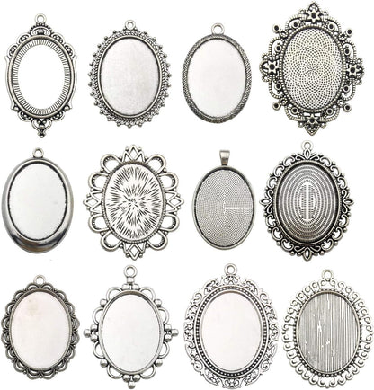 10 Pendant Trays, 30X40Mm, Blank Oval Cabochons Base Setting Bezel Frame Metal Cameo for Photo Pendant Jewelry Making (Antique Silver - Hm278) - WORLD TIME VISITS