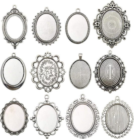 10 Pendant Trays, 30X40Mm, Blank Oval Cabochons Base Setting Bezel Frame Metal Cameo for Photo Pendant Jewelry Making (Antique Silver - Hm278) - WORLD TIME VISITS