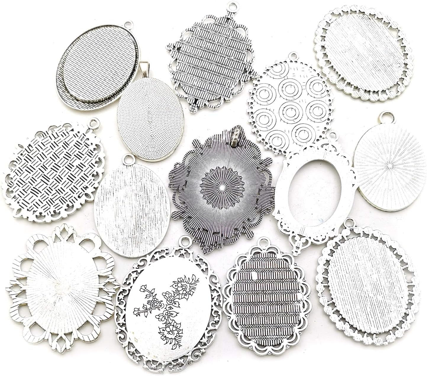 10 Pendant Trays, 30X40Mm, Blank Oval Cabochons Base Setting Bezel Frame Metal Cameo for Photo Pendant Jewelry Making (Antique Silver-Hm278)