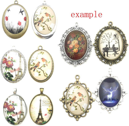 10 Pendant Trays, 30X40Mm, Blank Oval Cabochons Base Setting Bezel Frame Metal Cameo for Photo Pendant Jewelry Making (Antique Silver-Hm278)